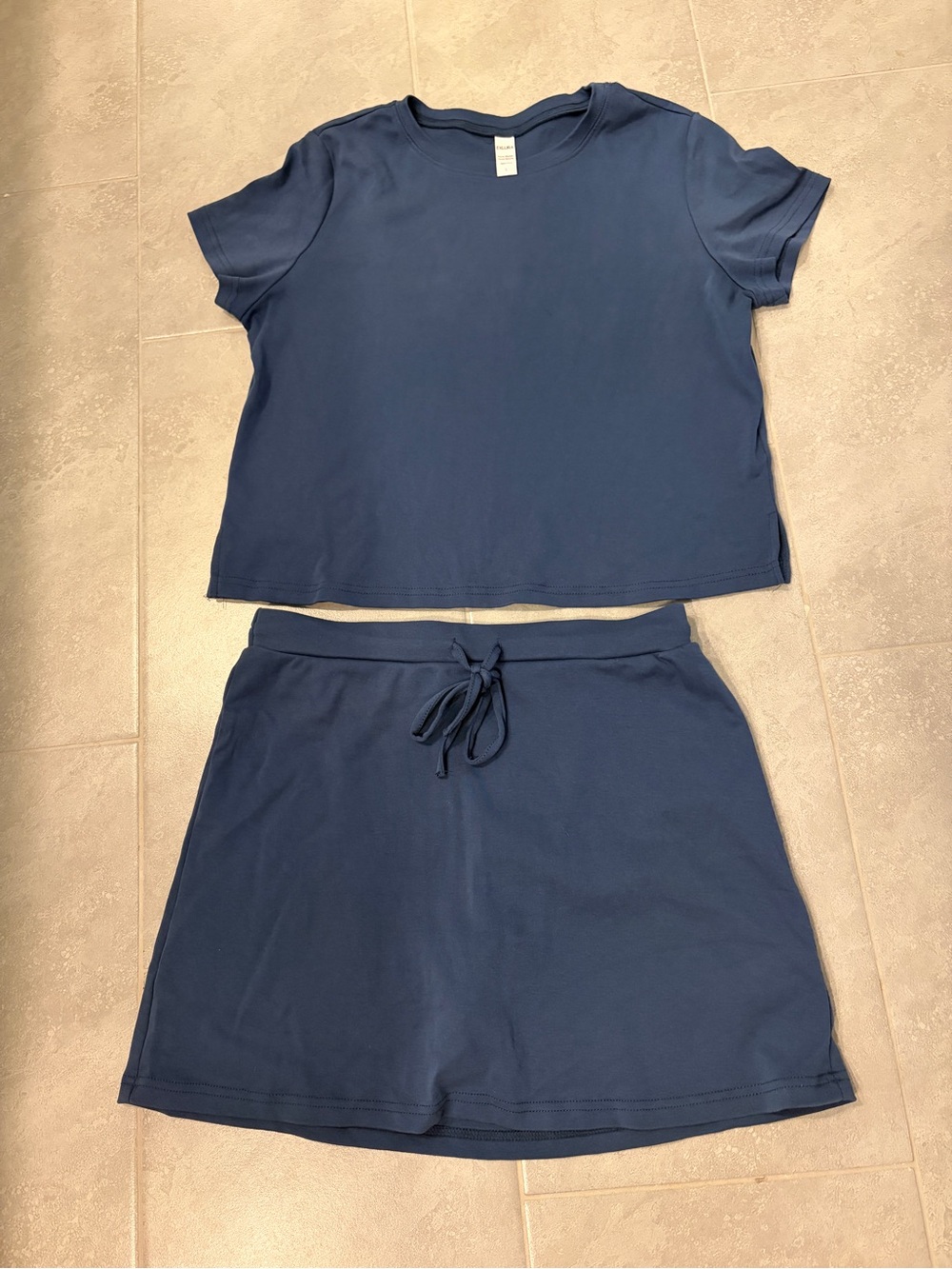 Women’s 2 Piece Blue Drawstring Lounge Skorts & Shirt